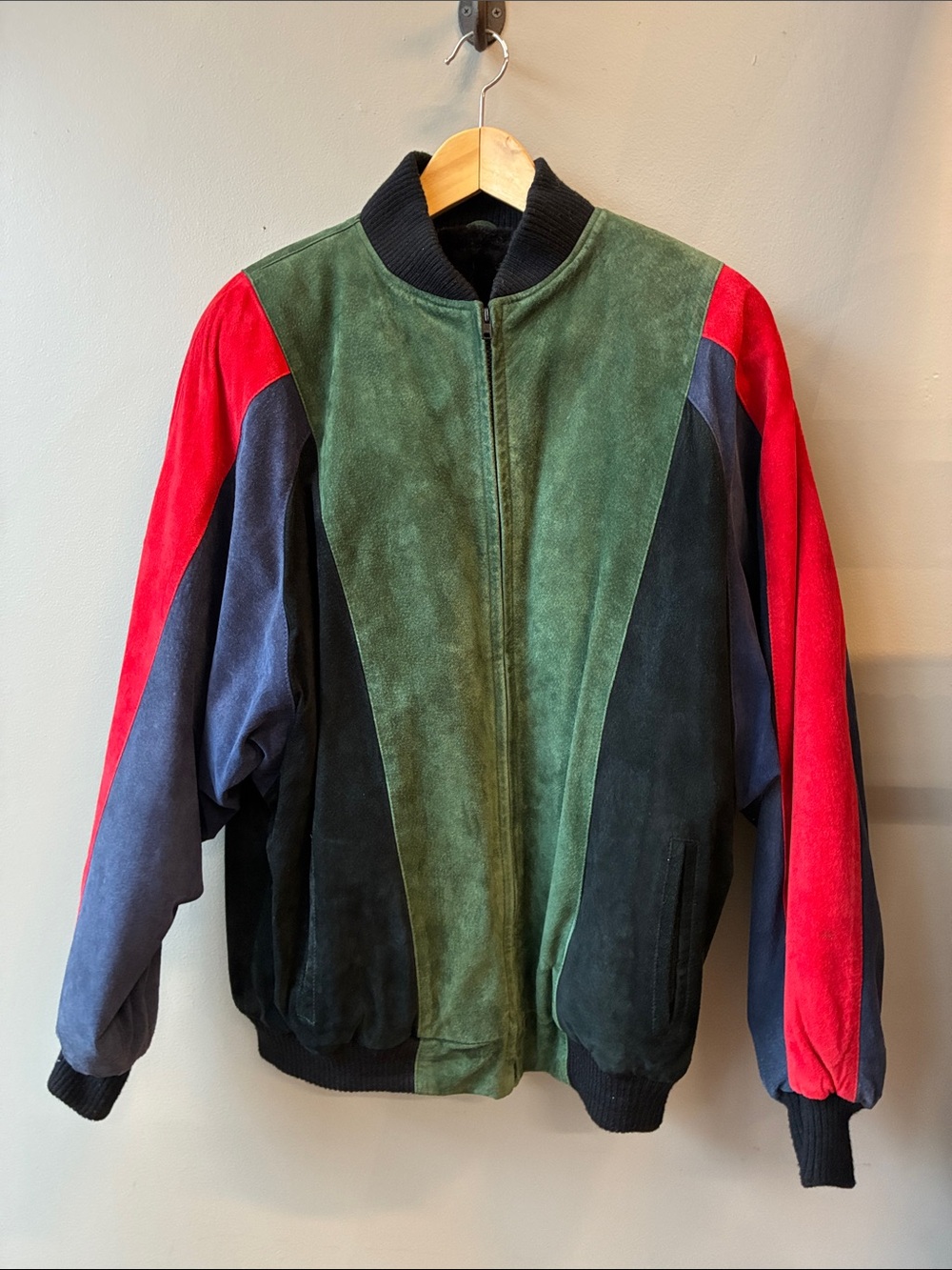 80’s Colorblock Leather Bomber Jacket